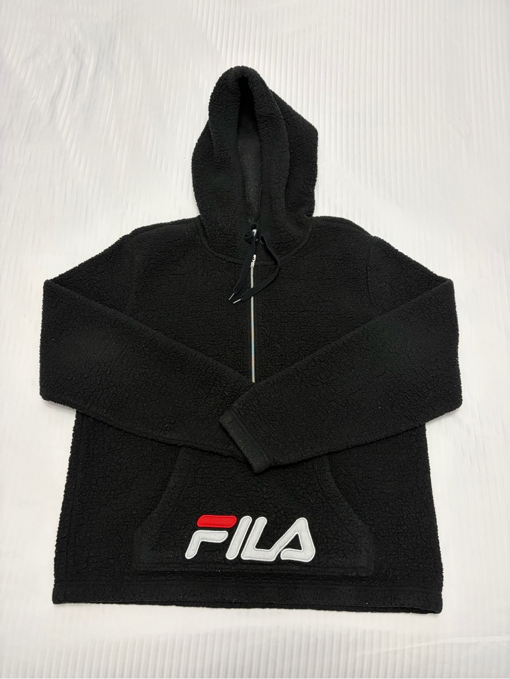 Fila Black Sherpa Zip-Up Hoodie with Logo Patch
